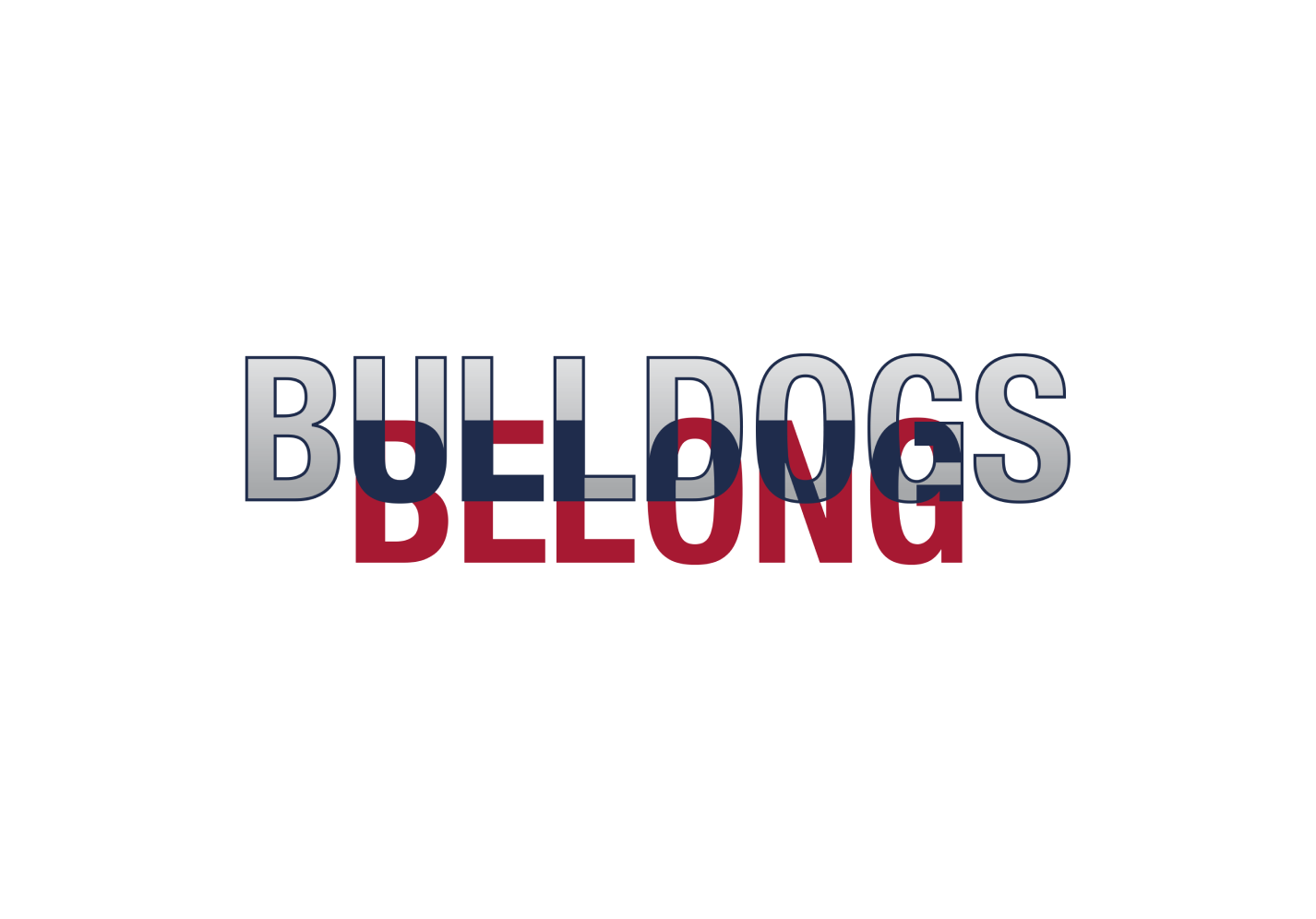 Bulldogs Belong decorative text wordmark, "bulldogs belong" words layered on top of each
